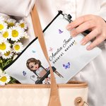Personalised Butterfly Cartoon Business Woman Linen Wristlet Makeup Bag with Name Birthday Appreciation Office Gift for Colleagues Leaders