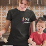 Personalisierte Chef Cartoon Charakter Frauen Crewneck T-Shirt Sweatshirt mit Namen Geburtstag Wertschätzung Geschenk für das Kochen Liebhaber