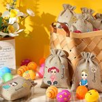 Personalisierte Cartoon Charakter Geburt Blume Drawstring Jute behandeln Tasche mit Namen Ostereier jagt Geburtstag Geschenk für Familie Freund