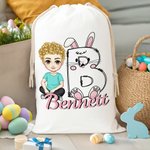 Personalisierte niedlichen Cartoon-Charakter Hase Küken erste Drawstring behandeln Tasche mit Namen Ostern Geburtstag Party Geschenk für Jungen Mädchen