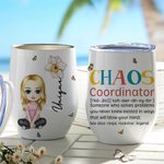 Personalisierte Chaos-Koordinator Cartoon-Charakter 12oz Wein Becher mit Geburt Blume und Name Reise-Zubehör Geburtstag Geschenk für Frauen Männer