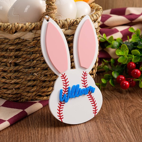 Gepersonaliseerde basketbal honkbal softbal sport acryl paashaas mand tas tag met naam paasgeschenk voor kinderen sportliefhebbers