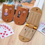 Personalized Cartoon Character Birth Flower Leather Cribbage Board Set with Name Travel Essential Birthday Gift for Family Friends Cribbage Lovers