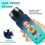 Botella de agua deportiva con tapa abatible y correa personalizada de baloncesto de dibujos animados en degradado a prueba de fugas Regalo de cumpleaños para los amantes del baloncesto