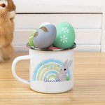 Personalisierte niedliche Regenbogen Osterhase 11oz Emaille Becher mit Namen Ostern Party Geburtstag Geschenk für Kinder