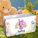 Boîte à biscuits en fer blanc personnalisée avec nom Accessoires de rangement pour la fête de Pâques Cadeau pour Garçons Filles