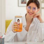 Personalised Floral Cartoon Business Character 20oz Frosted Glass Cup with Name and Straw Daily Travel Essential Birthday Office Gift for Coworker