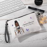 Personalised Butterfly Cartoon Business Woman Linen Wristlet Makeup Bag with Name Birthday Appreciation Office Gift for Colleagues Leaders