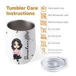 Personalisierte Chaos-Koordinator Cartoon-Charakter 12oz Wein Becher mit Geburt Blume und Name Reise-Zubehör Geburtstag Geschenk für Frauen Männer