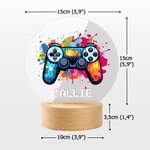 Personalisiertes Buntes Tintenspritzer Gamepad Controller LED-Nachtlicht mit Pixel-Art Namen und Holzsockel Hausdeko Geburtstagsgeschenk für Kinder 9