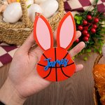 Personalized Basketball Baseball Softball Sports Acrylic Easter Bunny Basket Bag Tag with Name Easter Gift for Kids Sports Lovers