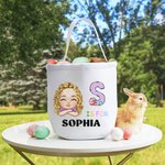 Personalizzato Cartoon personaggio coniglietto pulcino iniziale Borsa secchiello con iniziale e nome Cestino caccia all'uovo di Pasqua Bomboniere festa di compleanno regalo per i bambini