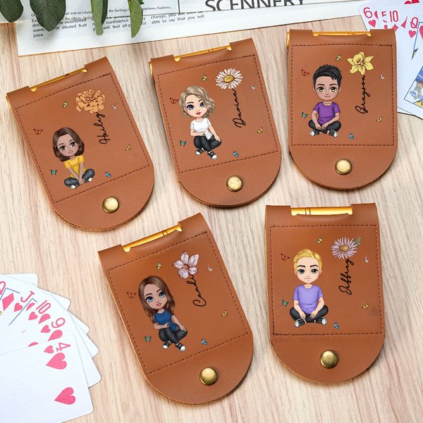 Personalized Cartoon Character Birth Flower Leather Cribbage Board Set with Name Travel Essential Birthday Gift for Family Friends Cribbage Lovers