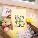 Personalized Cute Rabbit Floral Initial Name A5 Spiral Notebook and Pom Puff Bunny Pen Set with 156 Lined Pages Birthday Easter Gift for Kids