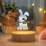 Personalisierte Playful Bunny Ohren Bowknot Ei Initiale LED-Nachtlicht mit hölzernen Basis und Name Ostern Party Zimmer Dekoration Geburtstagsgeschenk für Kinder