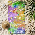 Personalisiertes Batik Graffiti Strandtuch mit Namen Wortwolke Schnelltrocknend Übergroß Urlaub Reise Zubehör Geburtstag Geschenk für Familie Freunde