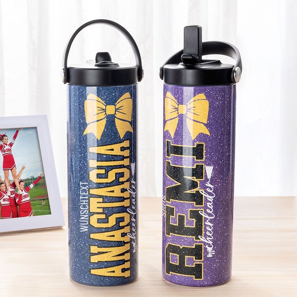 Personalisierte Glitter-Schleife Cheerleader 590ml Tragbare Sport Wasserflasche mit Namen Text Cheerleading Geschenk für Cheerleader