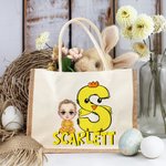 Personnalisé Cartoon Character Rabbit Chick Initial Large Jute Tote Bag with Name Eggs Hunting Party Favor Easter Gift for Boys Girls