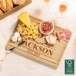 Personalisierte Laurel Wreath FSC Bambus graviert Monogrammed Charcuterie Schneidebrett mit Saft Rille Housewarming Geburtstag Geschenk für Familie