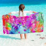 Personalisiertes Batik Graffiti Strandtuch mit Namen Wortwolke Schnelltrocknend Übergroß Urlaub Reise Zubehör Geburtstag Geschenk für Familie Freunde
