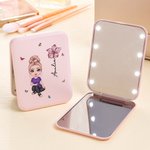 Miroir de Maquillage Lumière LED Personnalisé avec Personnage Fleur de Naissance Nom Double Face Cadeau Anniversaire Mariage pour Femme Fille