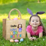 Personalisiertes Tote Bag Jute-Tasche Expert Egg Hunter Cartoon Charakter mit Namen Party Favor Ostereiersuche Geschenk für Jungen Mädchen