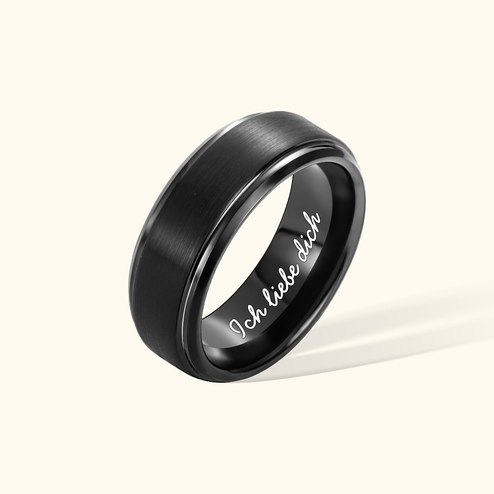 Personalisierter Wolfram Schwarzer Ring mit Eingraviertem Inneren Text Valentinstag Jahrestag Vatertag Geschenk für Herren