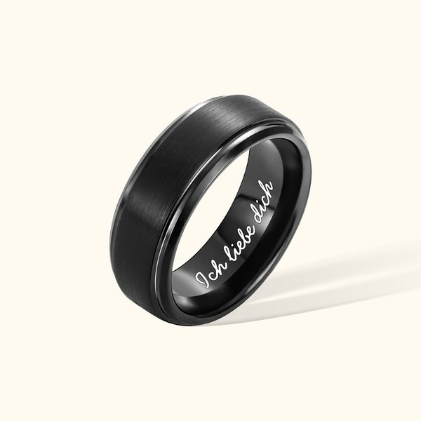 Personalisierter Wolfram Schwarzer Ring mit Eingraviertem Inneren Text Valentinstag Jahrestag Vatertag Geschenk für Herren