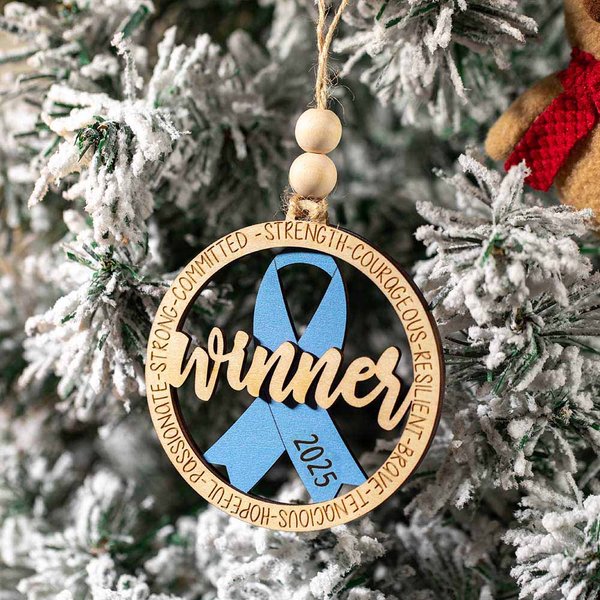 Personalized Engraved Cancer Awareness Wooden Ribbon Beaded Ornament with Name Year Christmas Tree Decor Survivor Gift for Women Cancer Fighter
