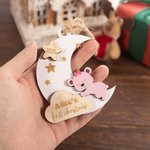 Gepersonaliseerd Sterren Maan Beer Baby's Eerste Kerst Ornament met Gegraveerde Naam Kerstboom Decor Cadeau voor Baby Jongen Meisje