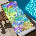 Personalisiertes Batik Graffiti Strandtuch mit Namen Wortwolke Schnelltrocknend Übergroß Urlaub Reise Zubehör Geburtstag Geschenk für Familie Freunde