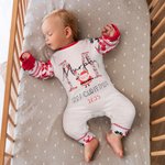 Pyjama de Bébé à Manches Longues Personnalisé avec Nom et Initiale Design Flocons de Neige Père Noël Rouge et Blanc Cadeau de Noël pour Garçons Filles
