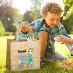 Personalisiertes Tote Bag Jute-Tasche Expert Egg Hunter Cartoon Charakter mit Namen Party Favor Ostereiersuche Geschenk für Jungen Mädchen