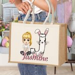 Personnalisé Cartoon Character Rabbit Chick Initial Large Jute Tote Bag with Name Eggs Hunting Party Favor Easter Gift for Boys Girls