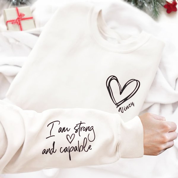 Sweatshirt Unisexe Personnalisé avec Nom Motif Coeur d'Amour Texte Inspiration Encouragement Cadeau pour Famille Ami