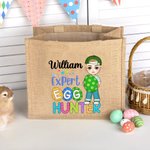 Personalisiertes Tote Bag Jute-Tasche Expert Egg Hunter Cartoon Charakter mit Namen Party Favor Ostereiersuche Geschenk für Jungen Mädchen