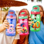 Número de fantasía personalizado Unicornio Dinosaurio Vehículo 16 oz Niño Nombre Botella de agua con asa Pajita de silicona Vuelta al cole Regalo de cumpleaños para niño Niña