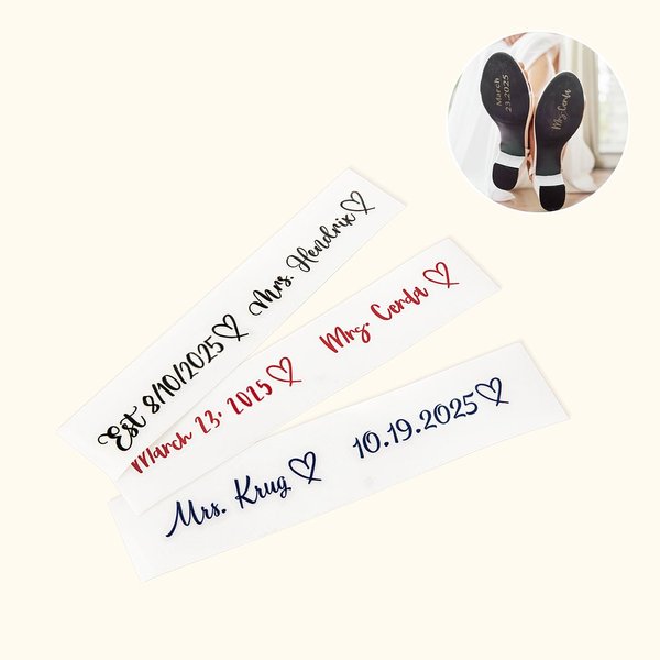 Personalized Groom Bridal Shoes Vinyl Decal Sticker with Name Date and Heart Multicolor Available Wedding Day Accessories for Couple