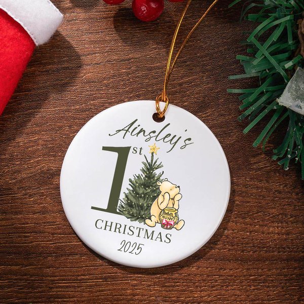 Personalized Classic Winnie the Pooh Ornament with Name and Year 1st Christmas Home Decor Baby Shower Gift for Newborns Baby