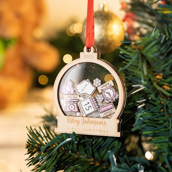 Personalisierte 4D Shake Baby's First Christmas Globe Ornament mit eingraviertem Text Weihnachtsbaum hängende Dekoration Geschenk für Baby Jungen Mädchen