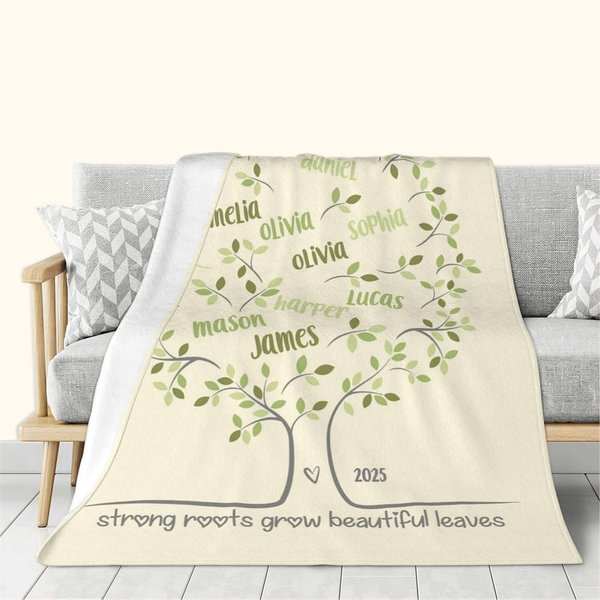 Couverture personnalisée en forme d'arbre généalogique avec 2 à 20 noms Cadeau d'anniversaire pour la famille