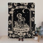 Personalised Moon Vintage Skull Floral Design Soft Throw Blanket with Name Gothic Style Home Decor Halloween Gift for Friend Family