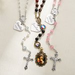 Personalised Engraved Jesus Cross Pendant Catholic Rosary Beads with Heart Name Charm Religious Baptism First Communion Gift for Baby Kids