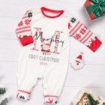 Pyjama de Bébé à Manches Longues Personnalisé avec Nom et Initiale Design Flocons de Neige Père Noël Rouge et Blanc Cadeau de Noël pour Garçons Filles