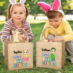 Personalisiertes Tote Bag Jute-Tasche Expert Egg Hunter Cartoon Charakter mit Namen Party Favor Ostereiersuche Geschenk für Jungen Mädchen