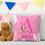 Personalisierter Cartoon Charakter Hasenkostüm Ostereier Kissenbezug mit Initiale Namen Haus Deko Ostern Geburtstagsgeschenk für Jungen und Mädchen