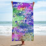 Personalisiertes Batik Graffiti Strandtuch mit Namen Wortwolke Schnelltrocknend Übergroß Urlaub Reise Zubehör Geburtstag Geschenk für Familie Freunde