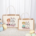 Personnalisé Cartoon Character Rabbit Chick Initial Large Jute Tote Bag with Name Eggs Hunting Party Favor Easter Gift for Boys Girls