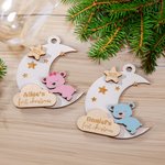 Gepersonaliseerd Sterren Maan Beer Baby's Eerste Kerst Ornament met Gegraveerde Naam Kerstboom Decor Cadeau voor Baby Jongen Meisje