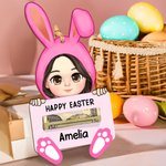 Personalized Cartoon Rabbit Character Wooden Money Holder with  Name Easter Basket Stuffers Gift for Kids Adults